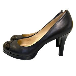 Tahari Laura Black Toe Cap Leather Platform Heels Size 10
